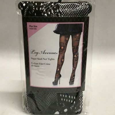 Sugar Skull Fishnet Tights Plus Size Black Nylon 80's Cosplay Costume Leg Avenue