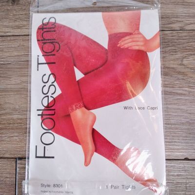 Vintage Footless Tights W/ Lace Capri Black Tights OSFA