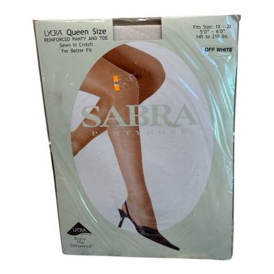 Sabra Lycra Queen Size Reinforced Panty and Toe Pantyhose Off White 1X-2X