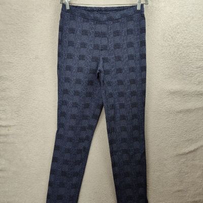 Isaac Mizrahi Women Leggings 10T Blue Plaid Cotton Blend Pull On Mid Rise Pants