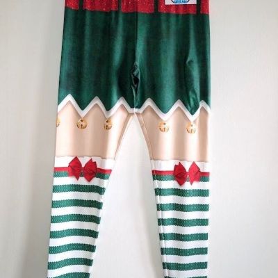 Christmas Elf Leggings Size Large Holiday Ugly Christmas Sweater Pajamas NEW