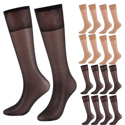 4 Pairs Sheer Knee High Socks for Women Men Stockings Stretchy Silk Socks