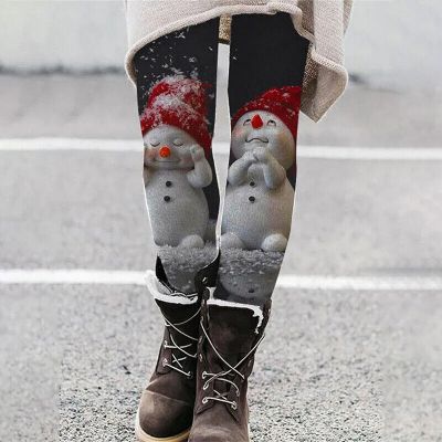 Women Christmas Leggings Snowman Print Xmas Pants Ladies Funny Festival