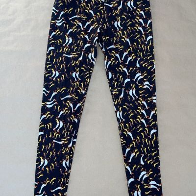 lularoe leggings women's one size black white yellow ducks duck birds print