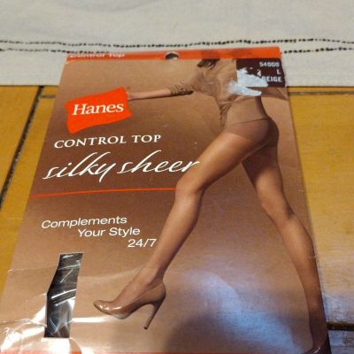 Hanes Control Top Silky Sheer Pantyhose 5400 Large Sun Beige