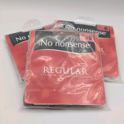 3 Pair No Nonsense Regular Premium Nylon Pantyhose Tan Reinforced Toe Size B New