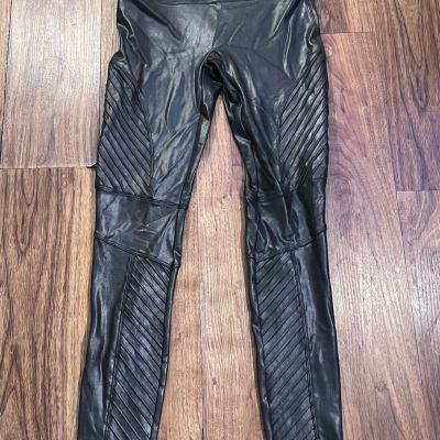 SPANX Faux Leather Moto Legging Full Length Hi Rise Womens Medium Black Casual