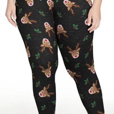 Terra And Sky Women’s Fleece Lined Reindeer Leggings Size 1X  NWT