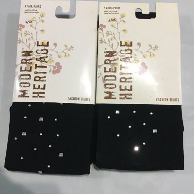 Modern Heritage TIGHTS W FOOT Black  with hot sparkle  stones S/M NWT Lot of 2