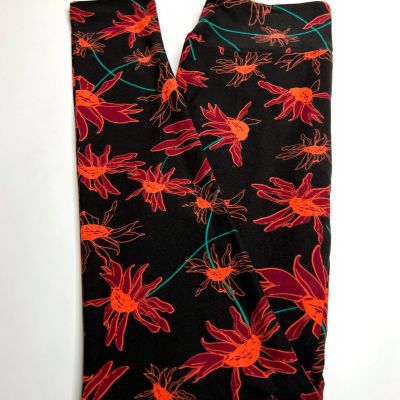 NEW LuLaRoe OS Leggings BLACK CORAL BURGUNDY Autumn FALL DAISY Colorful Flower