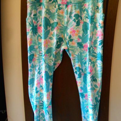 PLUS WOMEN'S LIVE WELL LIFESTYLE TROPICAL PRINT CAPRI LEGGINGS SIZE 18/20W