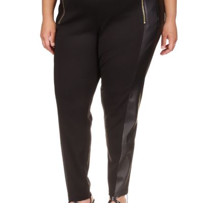 MICHAEL Michael Kors Zip Front Leather Leggings Plus Size Black 1X