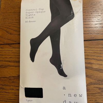 A New Day Super-Opaque Tights Women's Size S/M Black 80 Denier - NEW