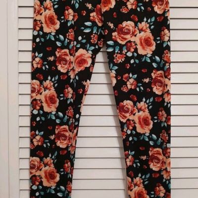 LADIE'S BOBBIE BROOKS FLORAL LEGGINGS, MULTI-COLOR, ELASTIC WAIST, SIZE MEDIUM