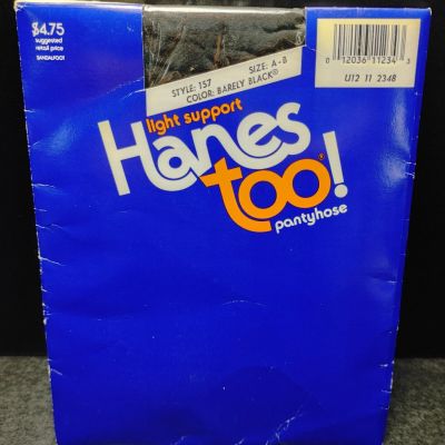 Hanes Too! Pantyhose Size: A-B Color: Barley Black Sandalfoot Light Support #157