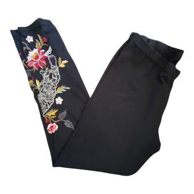 Johnny Was Tiger Leggings - Black with Floral Embroidery - MSRP $140 - Sz L