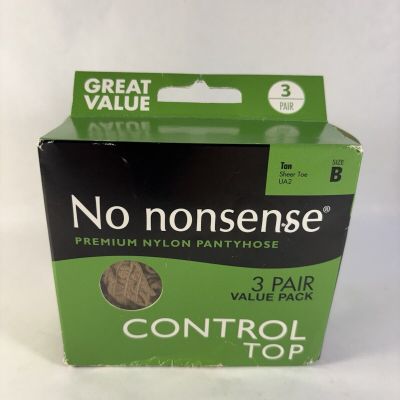 Pkg of 3 No Nonsense Control Top Pantyhose Size B Tan Sheer Toe New/Sealed USA