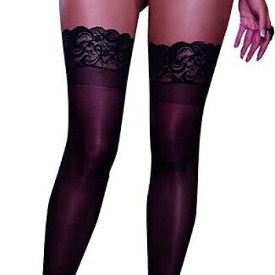 Dreamgirl Black Sheer Thigh High Pantyhose Hosiery Nylons Stockings Lace Top