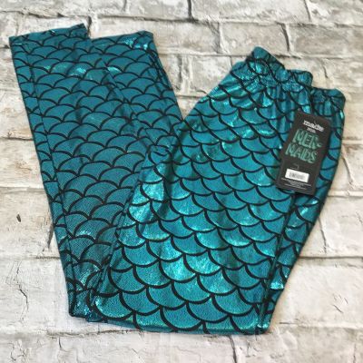 Mermaid Leggings shiny teal and black by Laugh Out Loud Sz S Costume NWT