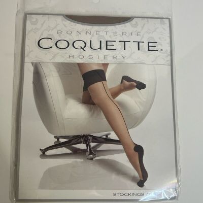 Coquette Nude/Black Cuban Foot Thigh High Stockings With Backseam NEW - OS