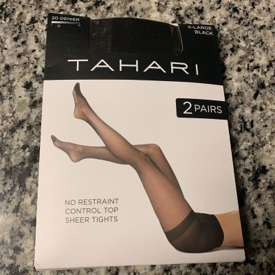 Tahari Black No Restraint Control Top Sheer Tights 2 Pair Size X-Large 20 Denier