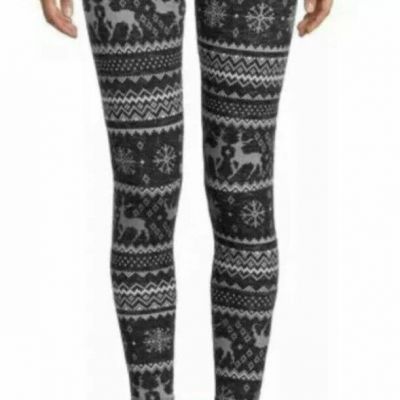 No Boundaries Juniors Black Fair Isle Reindeer Holiday Leggings S (3-5)