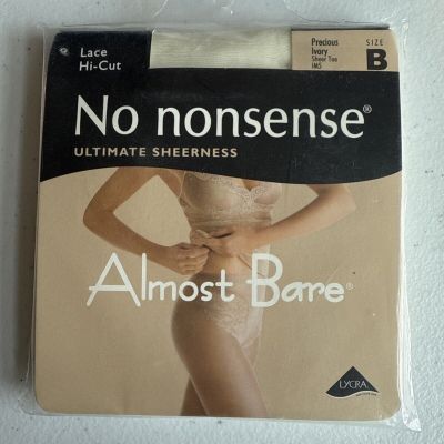 No Nonsense Almost Bare Lace Hi Cut Panty Sheer Pantyhose Precious IVORY-Size B