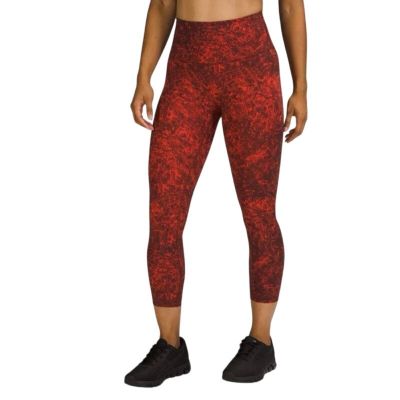 Lululemon Cropped Denim Wash Print Autumn Red Black Plus Size 20 Wunder Train