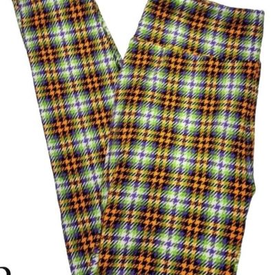 LuLaRoe Womens Leggings Size TC2 Plaid Purple Orange Wicked Cute Plus 18+ NWT