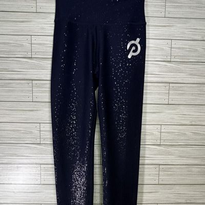 Peloton Show Up Sparkle Shiny Flex Womens Cycling Leggings Blue Logo Size Small