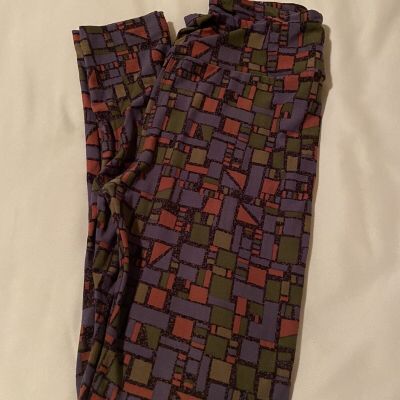 Lularoe One Size Leggings Purple Green Blocks