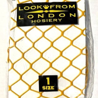 New Vintage LOOK FROM LONDON Hosiery sz 1 Yellow large fishnet tights Made USA