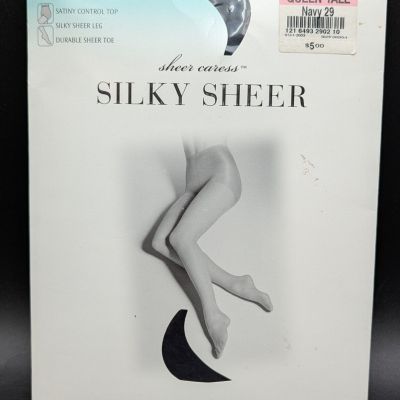 Vtg NOS JC Penney Sheer Caress Silky Sheer Navy 29 - Queen Tall