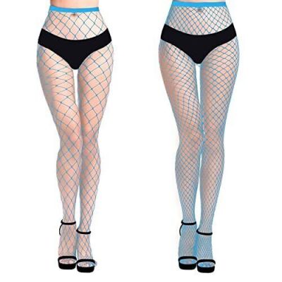 Fishnet Stockings High Waisted Tights Pantyhose for Women 2Pcs Blue-L&XL Grid...