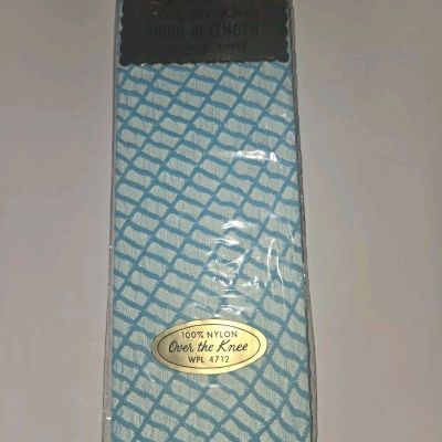 VINTAGE 1960's Over Knee Thigh High Size 7-8  Fishnet Nylon Stockings~Turquoise