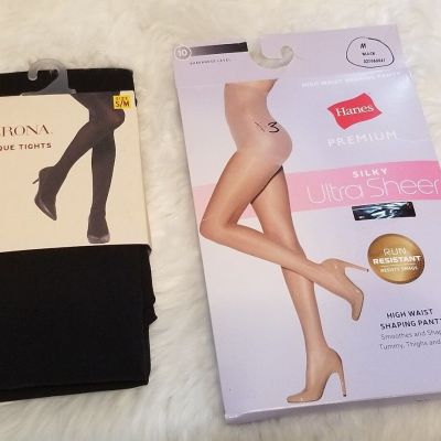 Merona Opaque Tights -S/M & Hanes Premium Silky UltraSheer Shaping PantyHose -M