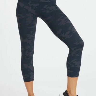 SPANX Lamn Cropped Leggings Sz S Black/Gray Camo High Wasted Compression Workout