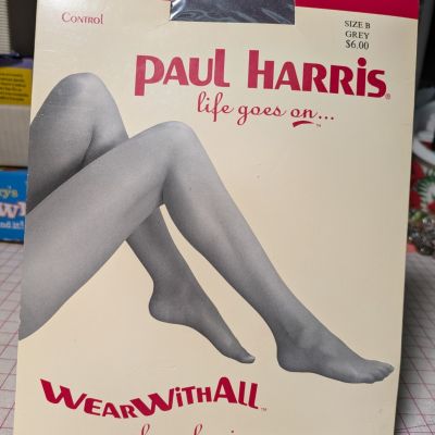 Vintage RARE 80s Paul Harris Pantyhose Grey Sz B Nylon Lycra Spandex