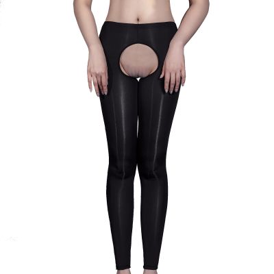 Women Spandex Long Pants Hollow Out Crotchless Trousers Seamless Stocking Tight