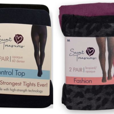 Secret Treasures Womens Opaque Leopard Control Top Tights 4 Pair Size Medium