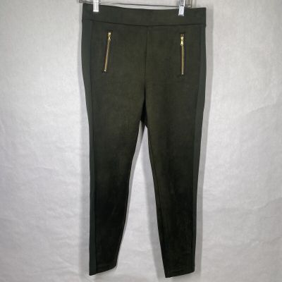 LOFT Leggings Women M Green Microsuede Gold Zippers