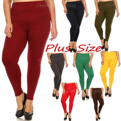 PLUS SIZE WOMEN TUMMY TUCK HIGH WAIST FLEECE THICK LINED WINTER LEGGINGS SOLID