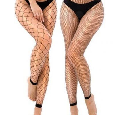 2 Pairs Fishnet Stockings High Waist Fishnets Footless Fishnet One Size Black