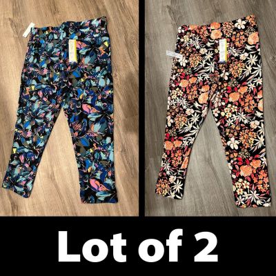 Lot/2 Terra & Sky Womens Floral Print High Rise Capri Leggings Size 0X (14W)