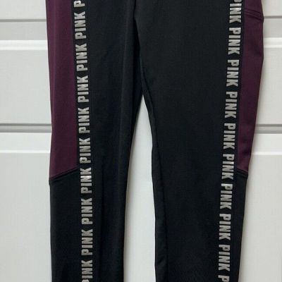 PINK Victoria’s Secret Leggings Women's Small Petite  Black Maroon Fleece Lined