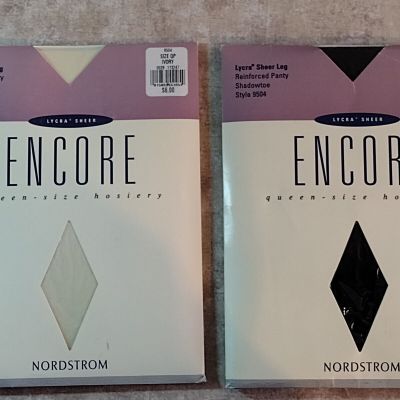 Nordstrom Encore Lycra Pantyhose - Ivory & Black- Size: Queen Petite ( 2 Pairs)