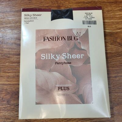 Vtg Fashion Bug Silky Sheer Pantyhose Black  3X-4X