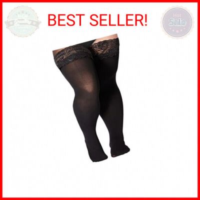 Moon Wood Plus Size Thigh High Stockings Womens 55D Semi Sheer Silicone Lace Top