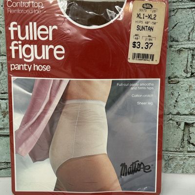 Matisse Control Top Fuller Figure Suntan Panty Hose Nylons XL1-XL2 Plus Size NOS