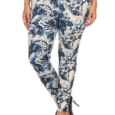 Plus Size Floral Print, Full Length Leggings In A Slim Fitting Style With A ...